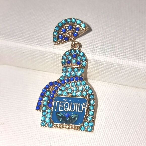New TEQULIA BOTTLE TURQUOISE & COLBOLT BLUE rhinestone earrings - Picture 4 of 12